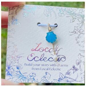 LOCAL ECLECTIC 9K Solid Gold Blue Shell Charm w/ Pearl Drop w/ Dust Bag